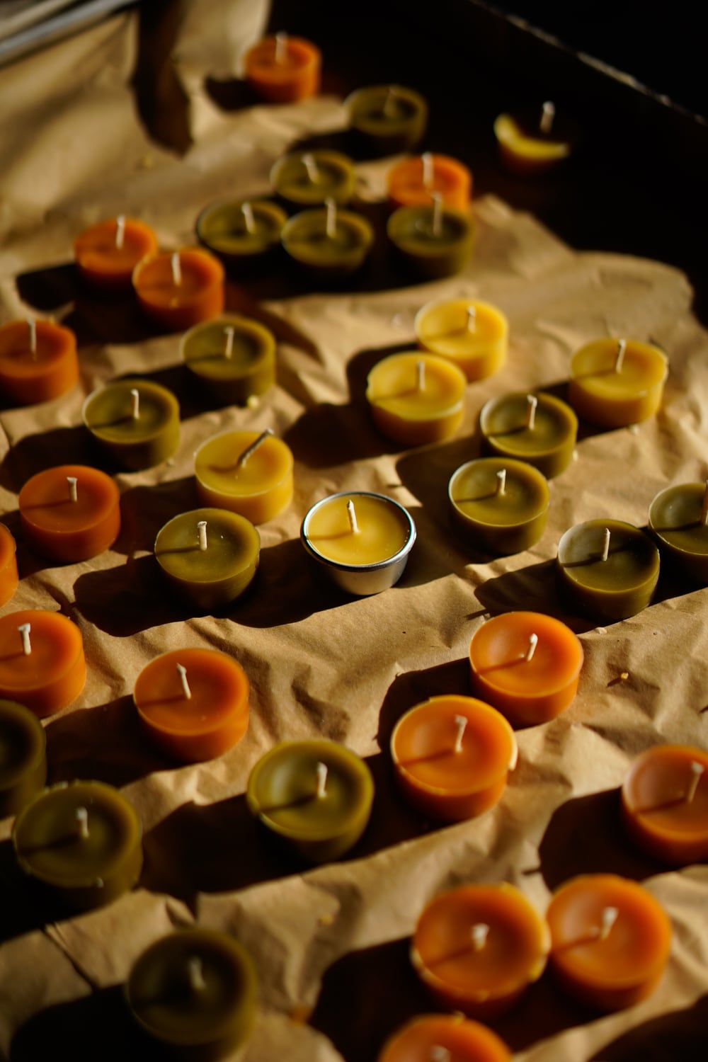 beeswax tealights in different colours